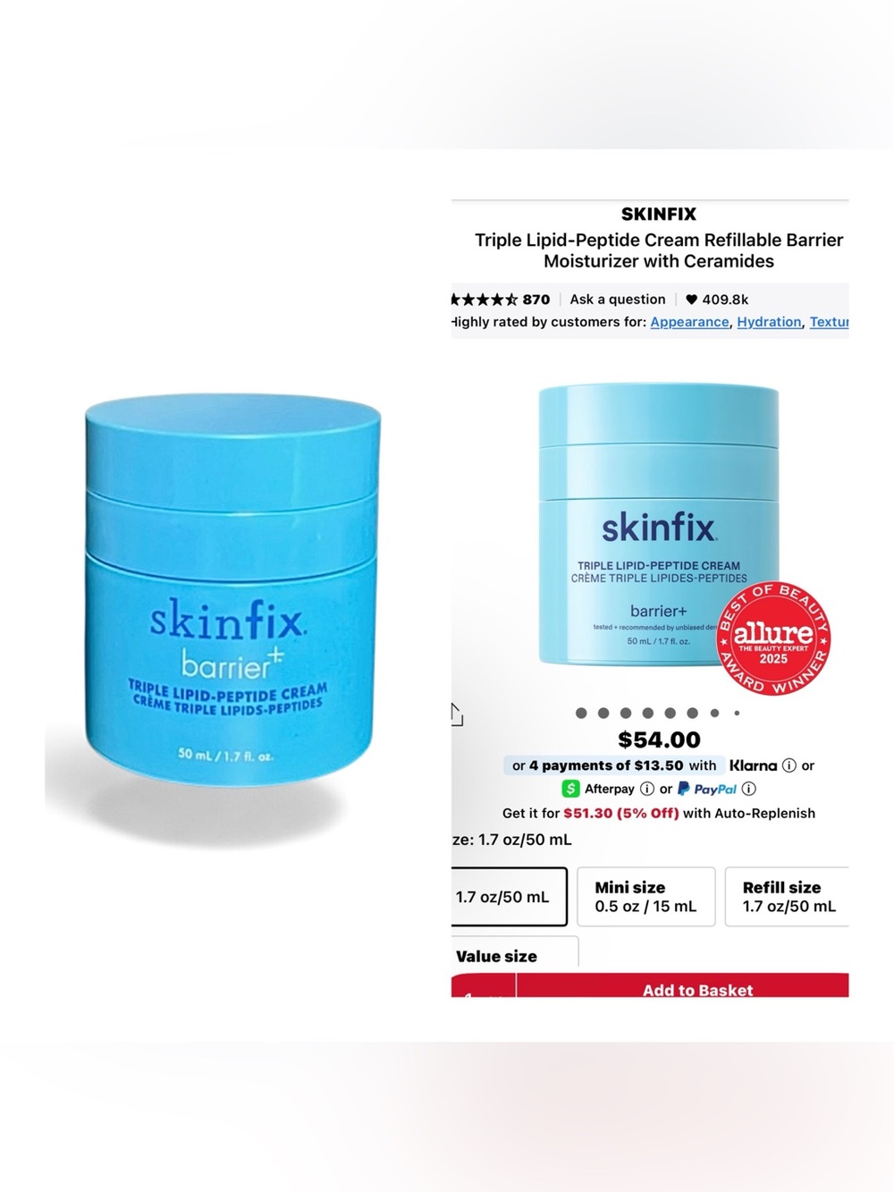 Skinfix Barrier+ Triple Lipid-Peptide Cream 1.7 oz / 50 mL.